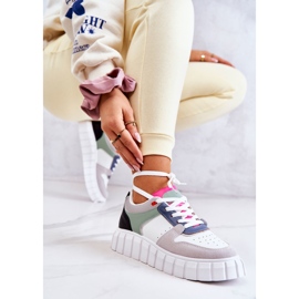 PS1 Pantofi sport din piele de damă, alb-gri florentin verde 1