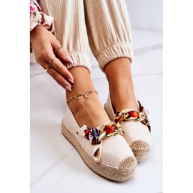 PS1 Espadrile de damă din piele cu lanț bej deschis Fancy 1