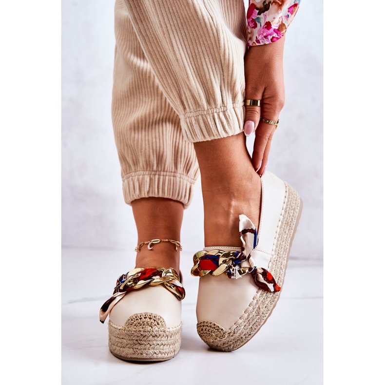 PS1 Espadrile de damă din piele cu lanț bej deschis Fancy 2