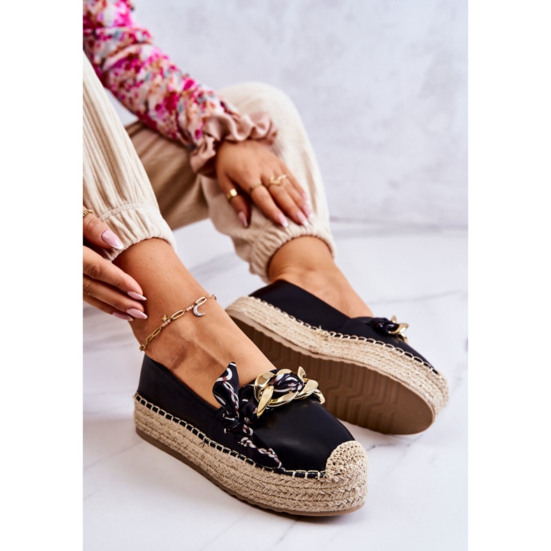 PS1 Espadrile Damă Piele Cu Lant Fancy Negru 2