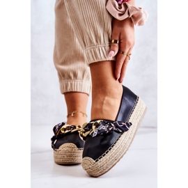 PS1 Espadrile Damă Piele Cu Lant Fancy Negru 3