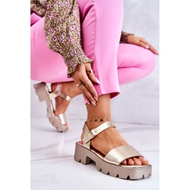 PS1 Sandale din piele cu toc Golden Sovie de aur 1