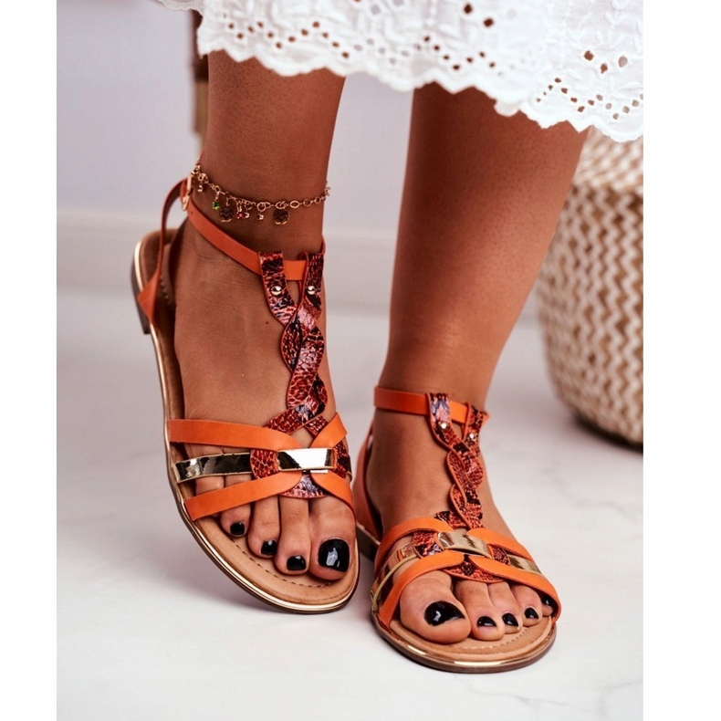 Sandale elegante pentru femei Orange Snake Eco ecologic portocale 3