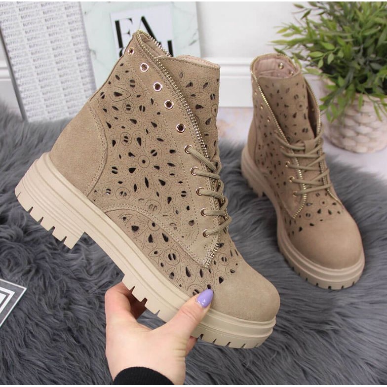 Cizme De Primavara Piele Ajurata Bej In Filippo 1