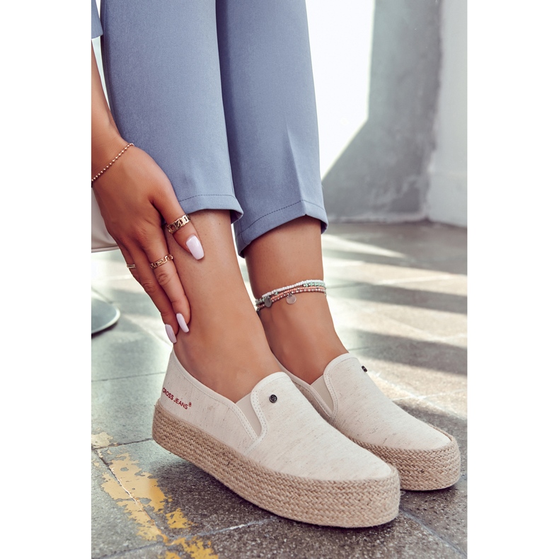 Cross Jeans Espadrile de damă, pe platformă, blugi încrucișați JJ2R4014C bej 2