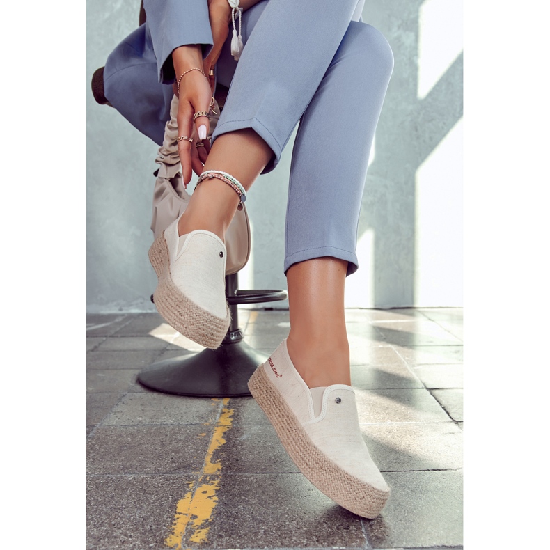 Cross Jeans Espadrile de damă, pe platformă, blugi încrucișați JJ2R4014C bej 1