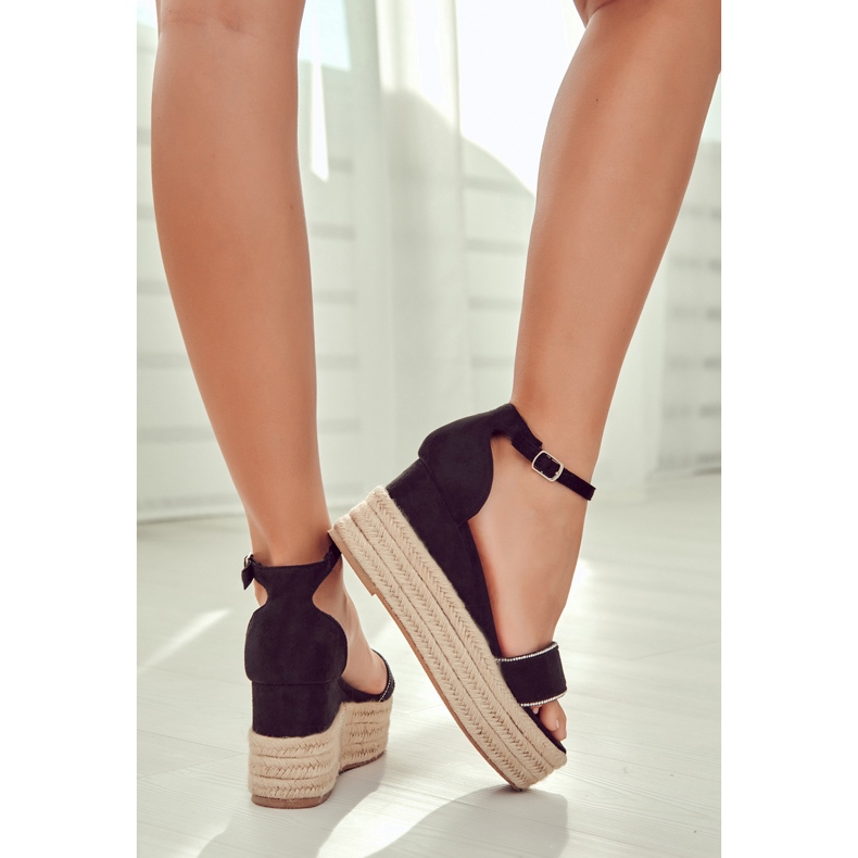 FW1 Sandale De Damă Pe O Pană Cu Zirconiu Cubic Linie Neagră negru 2