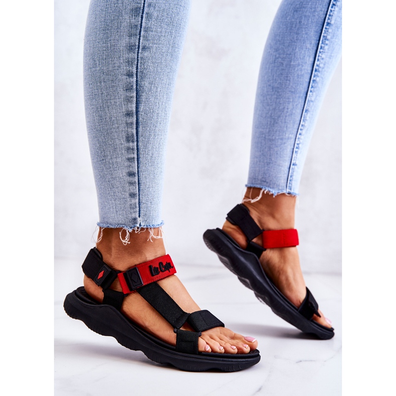 Sandale sport de damă Lee Cooper LCW-22-34-0954L Negru-Roșu roşu 2