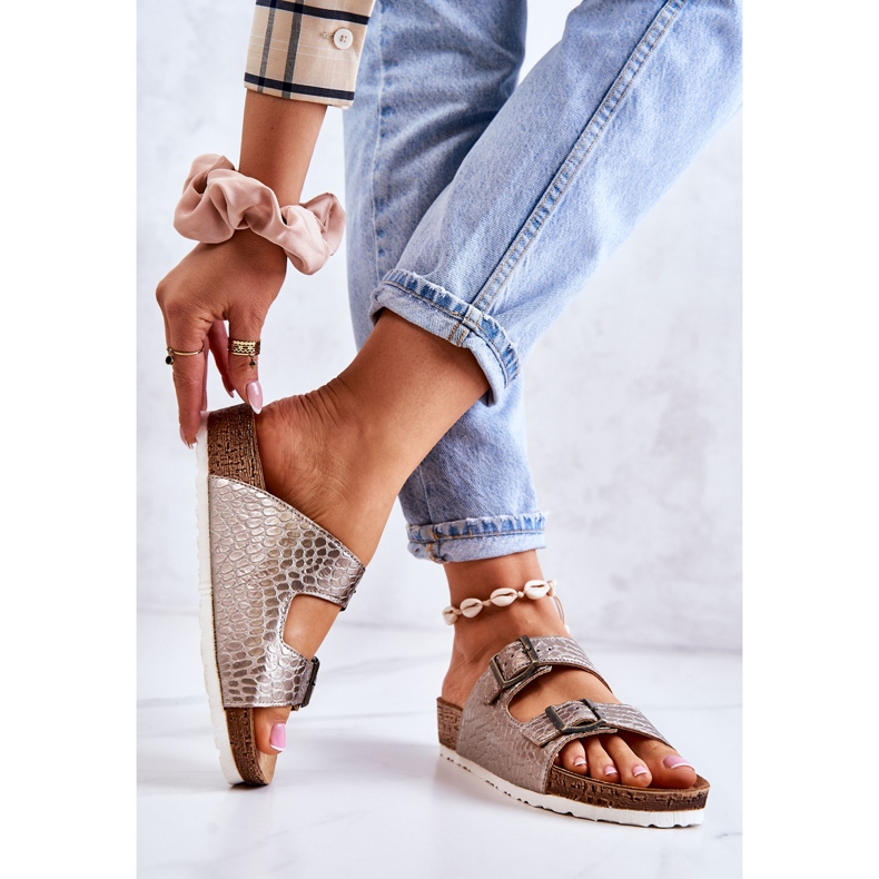 Papuci de damă Catarame Inblu NM000027 Argintiu bej 2