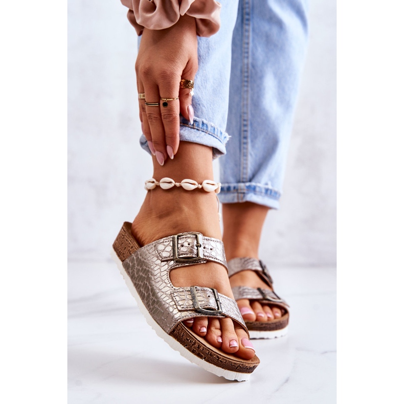 Papuci de damă Catarame Inblu NM000027 Argintiu bej 1