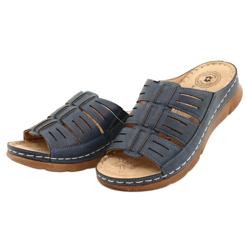 Evento Flip-Flops pentru femei cu un EVEO OpenWork 22SD98-4536 Navy Blue Model albastru 2