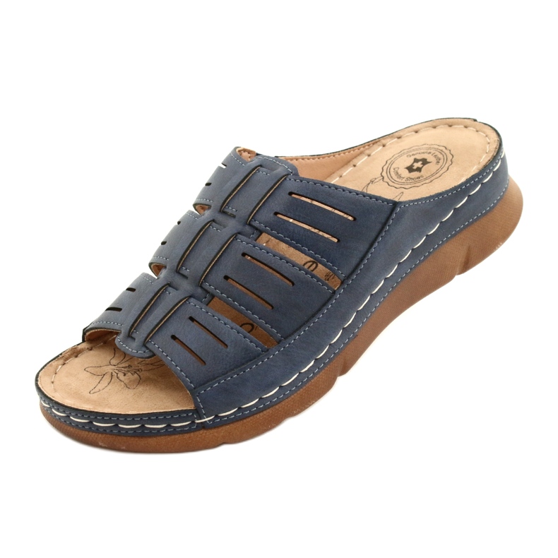 Evento Flip-Flops pentru femei cu un EVEO OpenWork 22SD98-4536 Navy Blue Model albastru 3