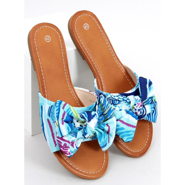 Papuci Lotos Blue cu imprimeu floral albastru multicolor 1