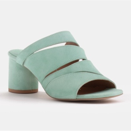 Marco Shoes Papuci de piele pentru femei, dungi tăiate verde 1