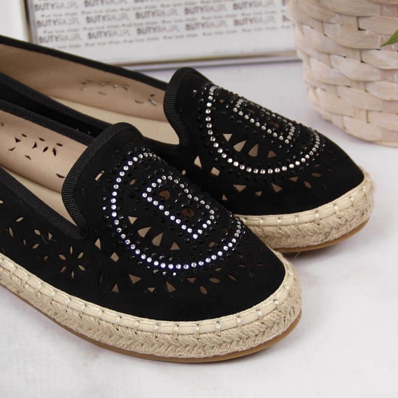 Espadrile negre ajurate cu zirconii cubi de S. Bararski negru 1