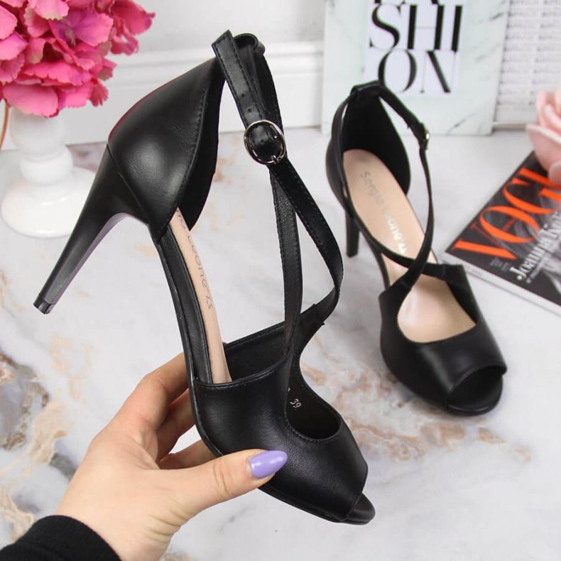 Sandale negre pe un toc înalt W Sergio Leone negru 1