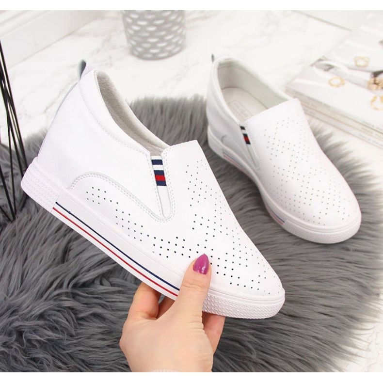 Tenisi din piele cu pene ajurate albe W Filippo 1