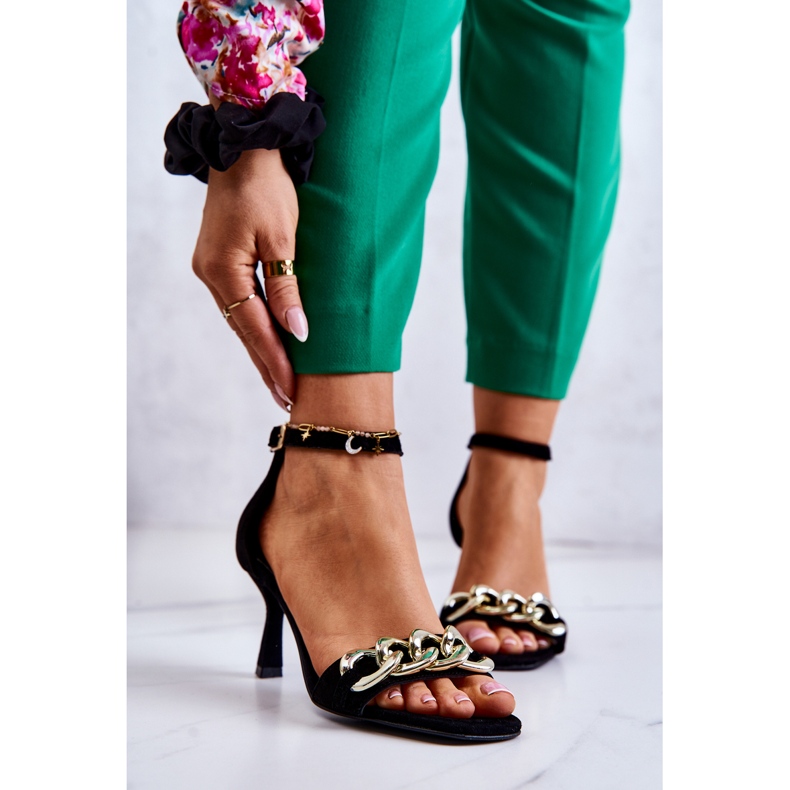 Sandale cu toc din piele intoarsa Laura Messi 2366 Negru 1