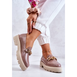 Pantofi Brogues Dama Decorat Piele Aurie Laura Messi 2383 Bej Inchis 2