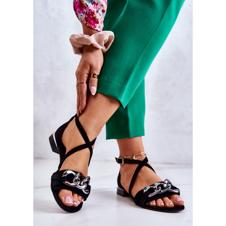 Sandale De Damă De Căprioară Cu Lant Laura Messi 2365 Negru 2