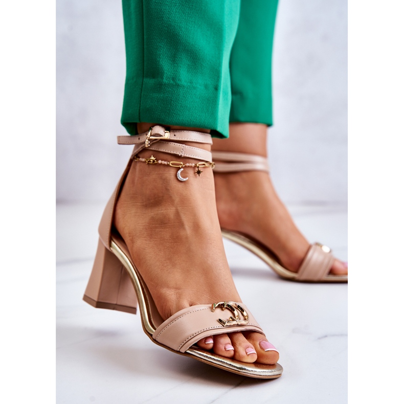 Sandale Piele Toc Înalt Laura Messi 2425 Bej 2