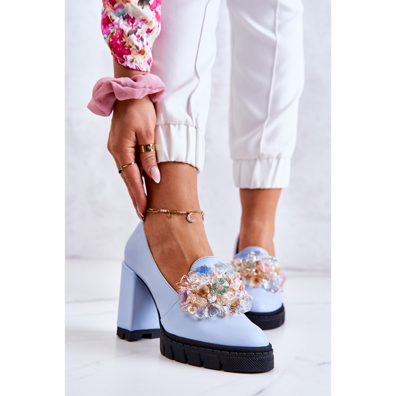 PA2 Pompe Elegante Cu Ornament Caterin Albastru Neted 1