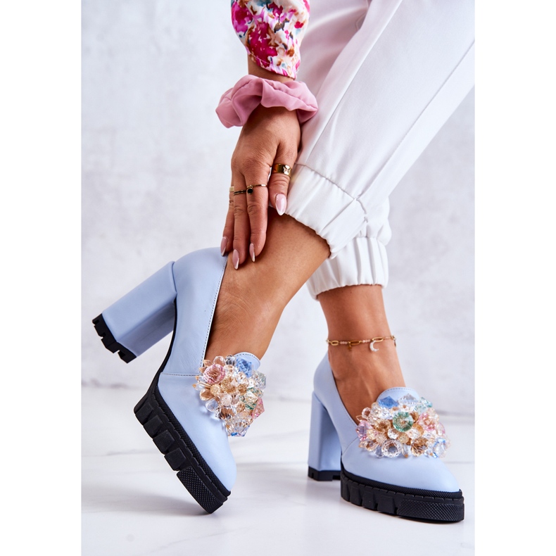 PA2 Pompe Elegante Cu Ornament Caterin Albastru Neted 2