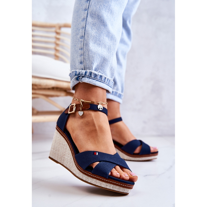 PS1 Sandale Veenus de damă bleumarin pe toc tip pană albastru 2