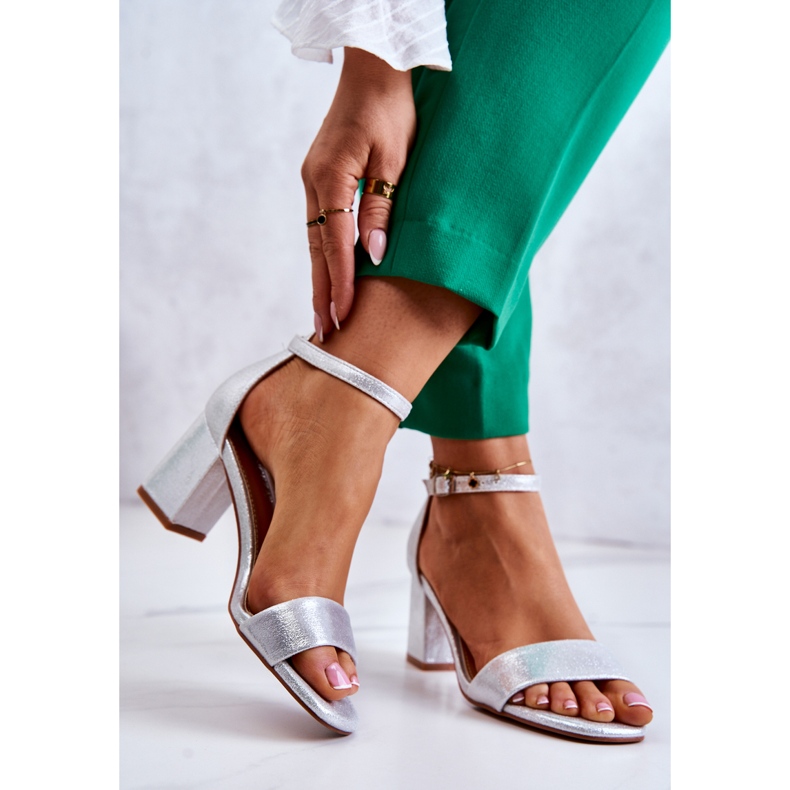 Vinceza Sandale de damă la modă pe toc Argintiu Lucida 1