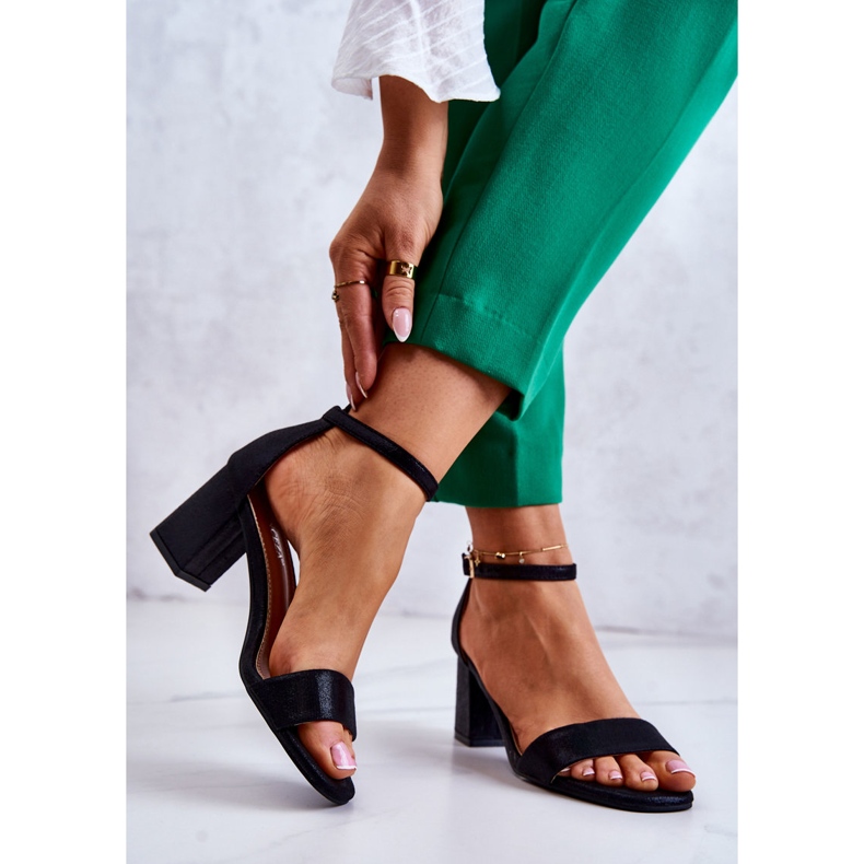 Vinceza Sandale de damă la modă cu toc Lucida neagră negru 2