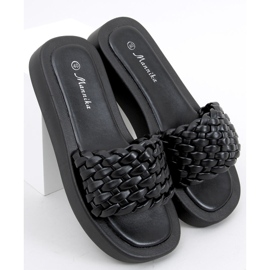 Sandale cu toc înalt cu dungi Elida Black împletite negru 1