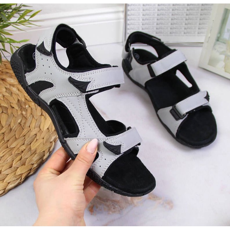 Sandale sport gri cu velcro W American Club negru 1