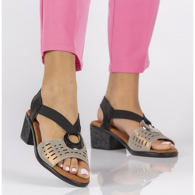 Sandale din piele Filippo DS2308 / 22 Bk Go negru și auriu de aur 1