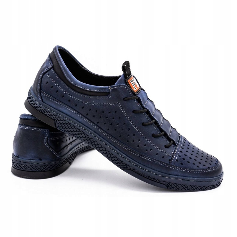 Polbut Pantofi din piele pentru bărbați pentru vara K22 Navy Blue albastru 3