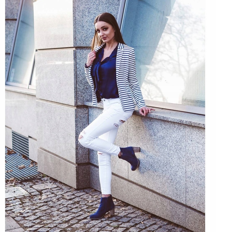 Olivier Cizme cu toc albastru maro Sara 4