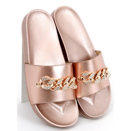 Papuci Tilia Champagne cu lant roz 1
