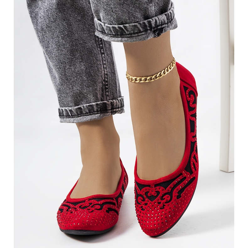 Balerini roșii cu ornamente Selam ajurate negru roșu 1