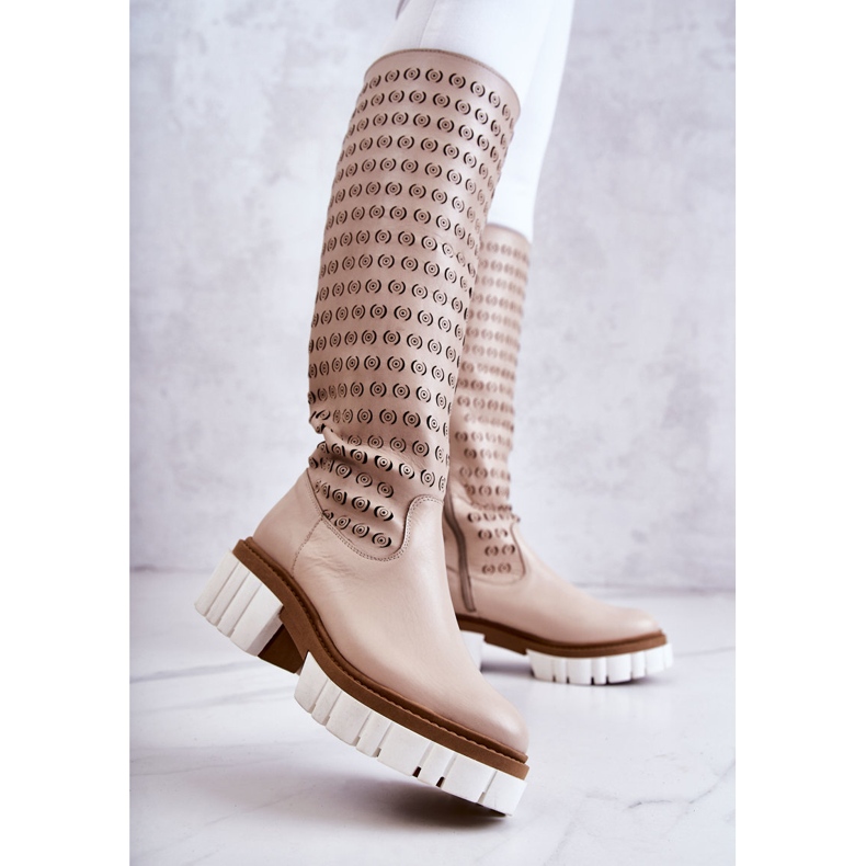 Cizme De Piele Ajurata Cu Fermoar Lativia Bej 2 Cizme De Piele Ajurata Cu Fermoar Lativia Bej 2