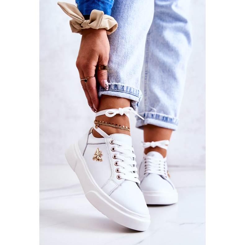 Vinceza Pantofi Sport din Piele Cu Decorat Calerie Albă de aur 1