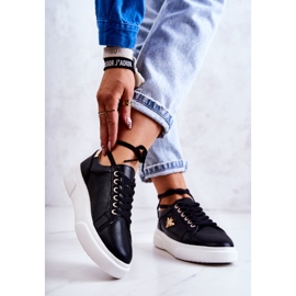 Vinceza Pantofi Sport din Piele Cu Decorat Calerie Neagra negru de aur 2