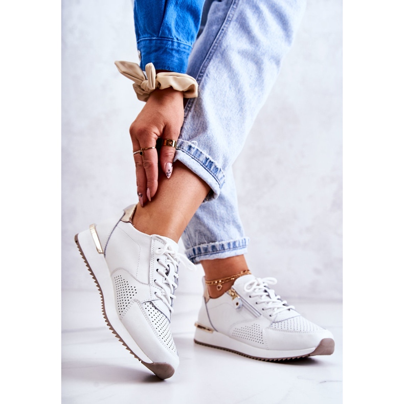 Vinceza Pantofi sport damă din piele, alb Horessa de aur 2