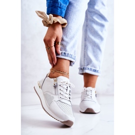 Vinceza Pantofi sport damă din piele, alb Horessa de aur 1