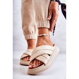 Papuci de damă din piele La.Fi Bej Silla 1