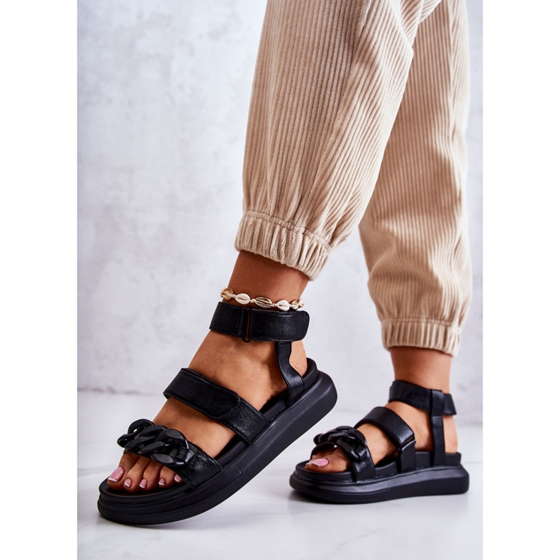 Sandale Piele Cu Lant La.Fi Negru Alissia 2