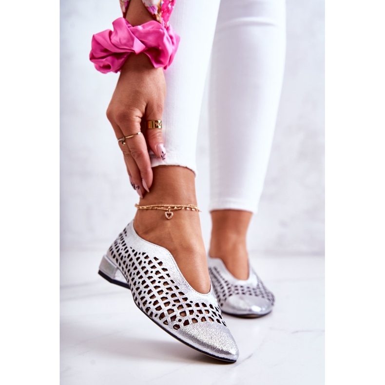 PA2 Pantofi eleganti din piele ajurata Ismena argint 1
