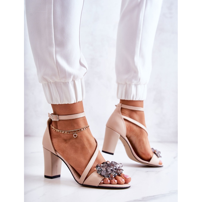 PA2 Sandale Damă Piele Pe Toc Înalt Bej Torine 2