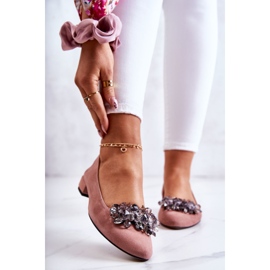 PA2 Balerini din piele intoarsa cu decor roz Loretta 1