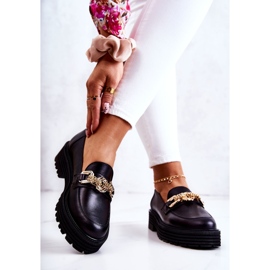 Pantofi Brogues Dama Decorat Piele Aurie Laura Messi 2383 Negru 2