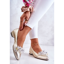 PA2 Balerini din Piele Cu Decoratie Eleganta Golden Millany de aur 2