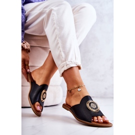 Lewski Shoes Papuci de piele la modă Pantofi Lewski 3132 / O Negru 2